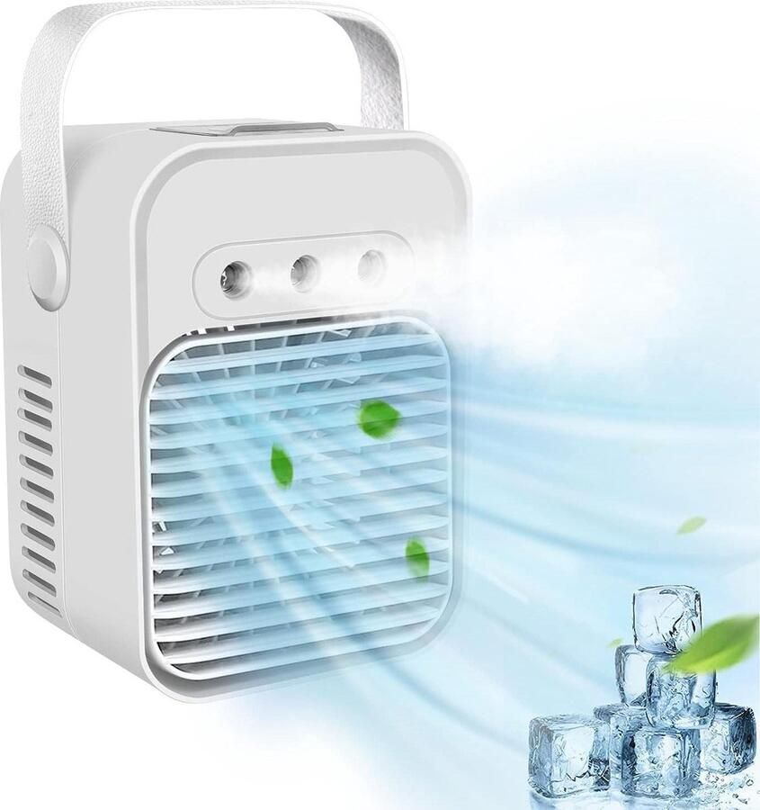 Mobilele Airco voor Slaapkamer Mini Luchtkoeler USB Draagbaar Persoonlijke Airconditioning Ventilator Luchtbevochtiger Verdampingskoeler Met 3 Koelstanden 3 Sproeimodi Met Nachtlampje Weinig Lawaai