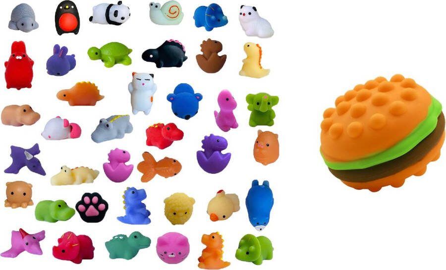 Mochi squishy Fidget toys Soft animal Mochies Antistress Siliconen multicolor 12 x Mochi + 1 x Hamburger Squishy XL Model Gift Pakket FeestCadeau Antistress toys keychains Kantoor Onderweg Thuis