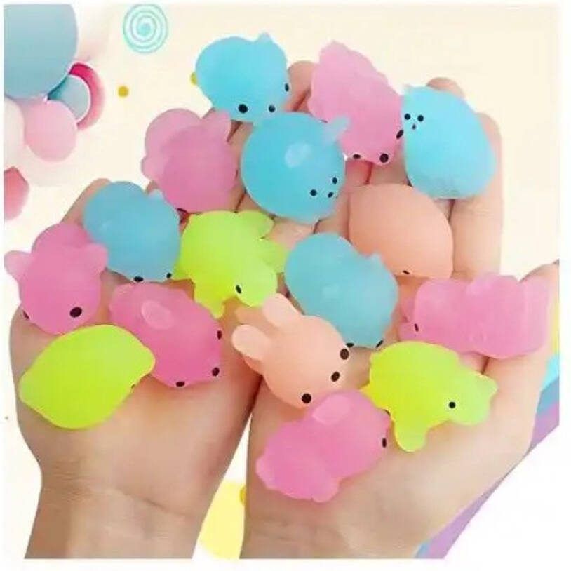 Mochi squishy Fidget toys Soft animal Mochies Glow in the Dark 10x Mochies 10 x Antistress Siliconen multicolor