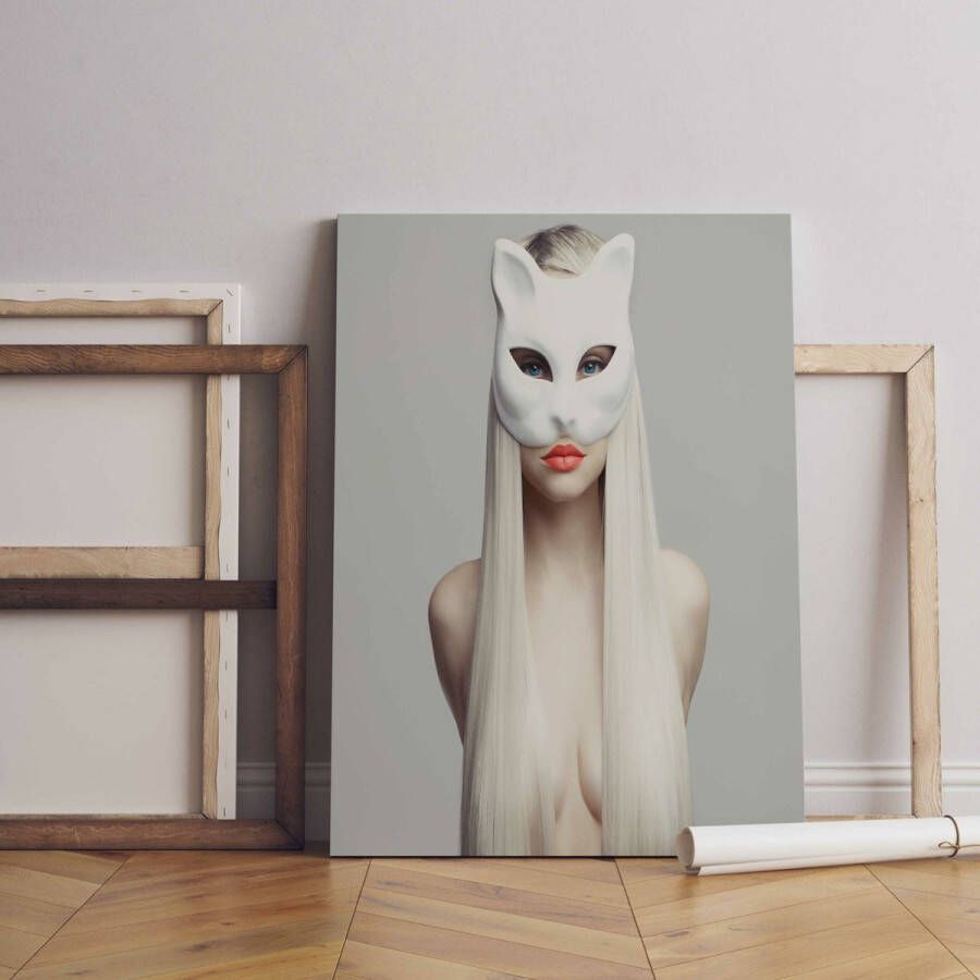 Modefoto van mooie sexy blonde in kattenmasker Schilderijen 225480118 40x50cm