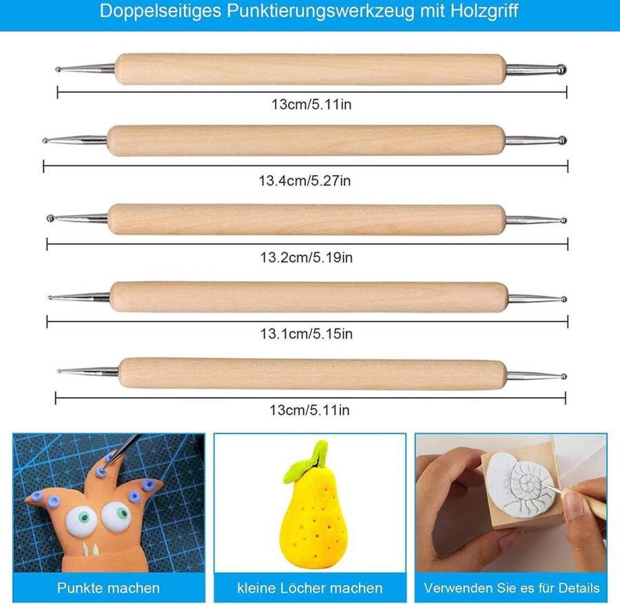 Modelleergereedschap 14 stuks pottenbakkersgereedschap 5 houtpunteergereedschappen + 5 rubberen klei modeling tools + 4 ball stylus tool voor keramische sculptuur schilderwerk snijwerk embossing reliëf