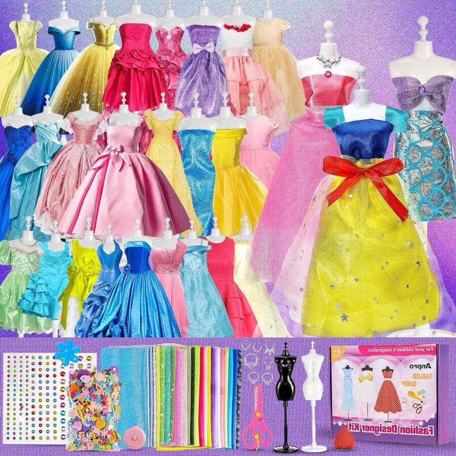 Modeontwerperset meisjes 650+ stuks Knutselset kinderen Creativiteit DIY Educatief speelgoed 2 mannequins Meisjesgeschenken Knutselen voor meisjes van 6-12 jaar