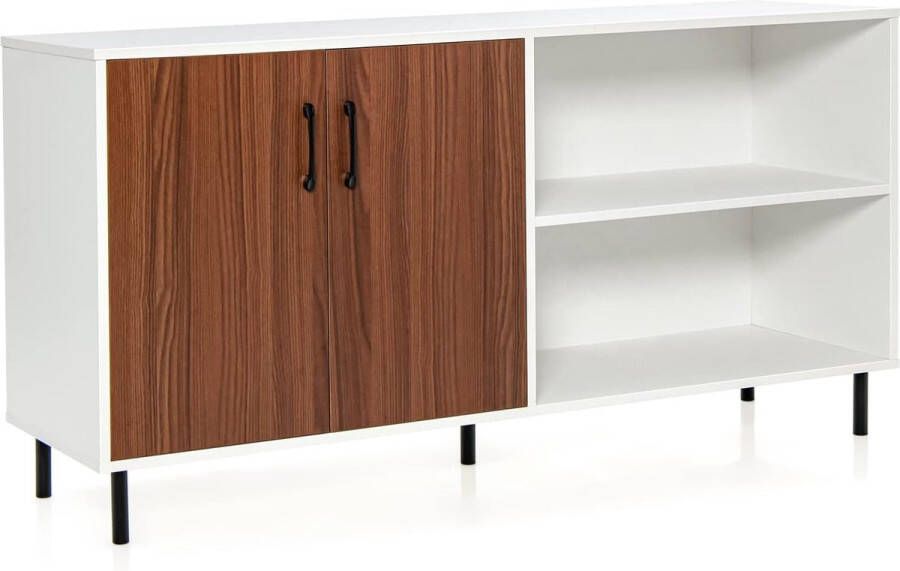 Modern Buffetkast Credenza Kast met Open Deuren en Compartimenten Keuken Kast met Metalen Poten Barkast voor Keuken Eetkamer Woonkamer