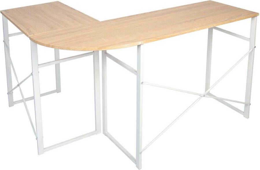 Modern Bureau L-vormig Bureau Laptop Tafel Hoekbureau Vintage Industrieel Bureau Bruin wit