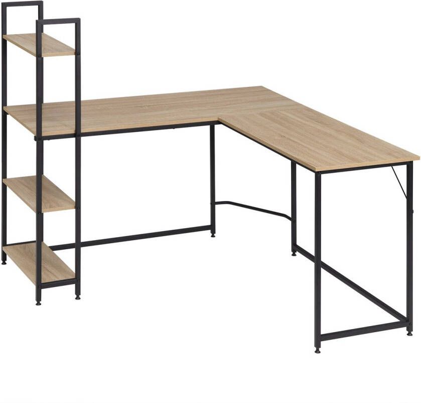 Modern Bureau L-vormig Bureau Laptop Tafel Hoekbureau Vintage Industrieel Bureau Bruin zwart