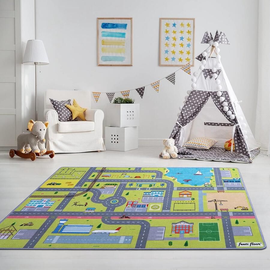 Modern speeltapijt straat Ökotex 100 geurloos antislip hoogwaardig tapijt kinderkamer kindertapijt autotapijt (kleurrijk 1 0 x 1 5 m)