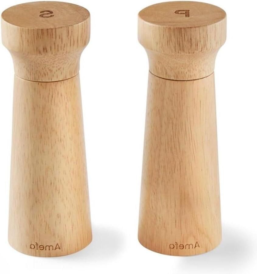 Modern Wood Zout- en pepermolen 2-delig houten bruin keramisch maalwerk kruidenmolen set zout en peper 15 cm rubberhout ongevuld Wooden grinder with a diameter