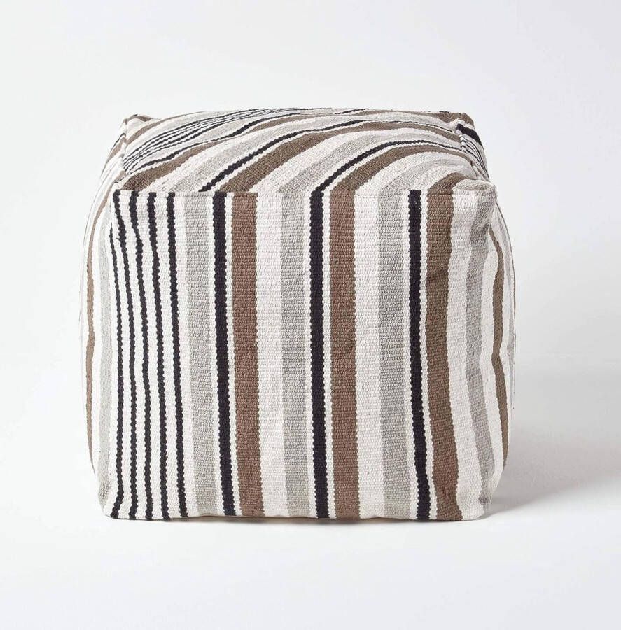 Modern zitkubus poef zitkussen Selam grijs wit gestreept Scandinavisch design 40 x 40 cm