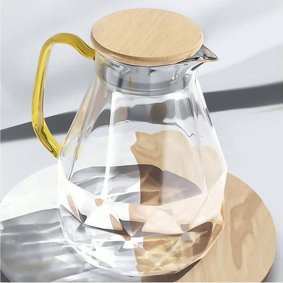 Moderne 2 liter glazen kan met diamantontwerp en bamboe deksel decoratieve waterkan voor woonkamer hoge duurzaamheid hitte- en koubestendige karaf Milk Jug Kit