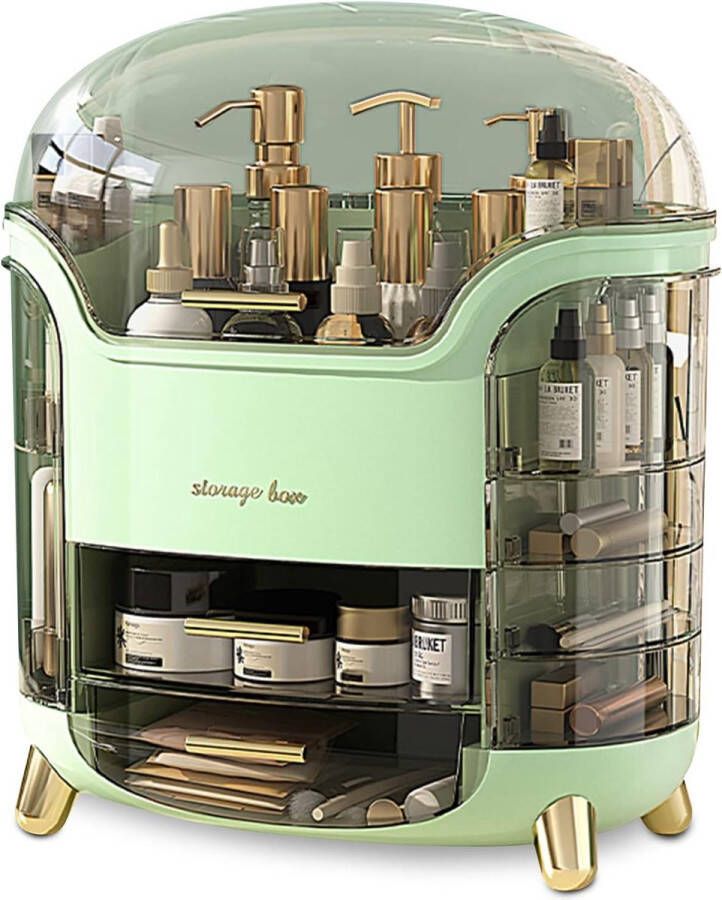 Moderne draagbare make-up organizer cosmetische doos cosmetische opbergdoos met stofdicht deksel beauty organizer lippenstiftdoos groen