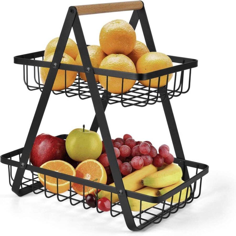 Moderne fruitetagère met 2 etages Metalen fruitmand voor brood en snacks Hoekrek staand opbergen keuken