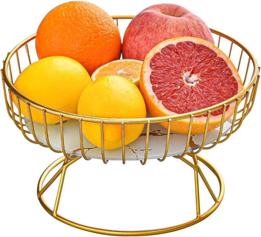 Moderne fruitschaal fruitmand 27 x 13 cm metaaldraad fruitschaal keuken woonkamer duurzame ronde fruitschaal glazen dakspaan fruit snackdessert wit Fruitschaal