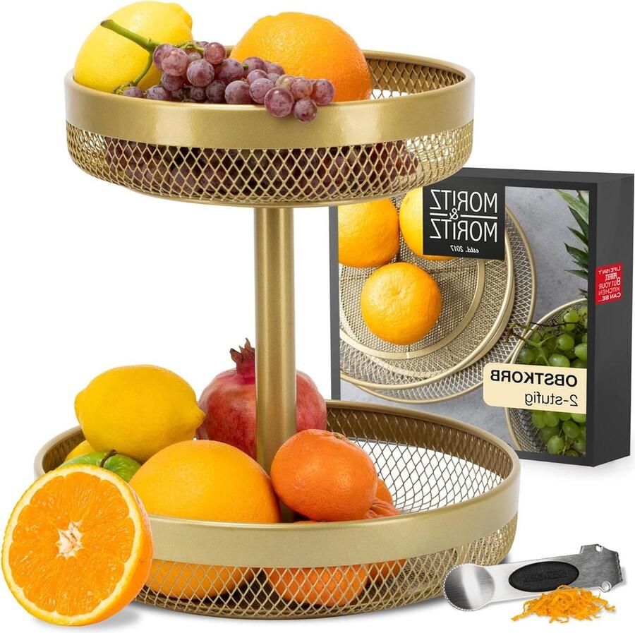 Moderne gouden metalen fruit-etagère voor het bewaren van fruit groenten en brood Fruitschaal