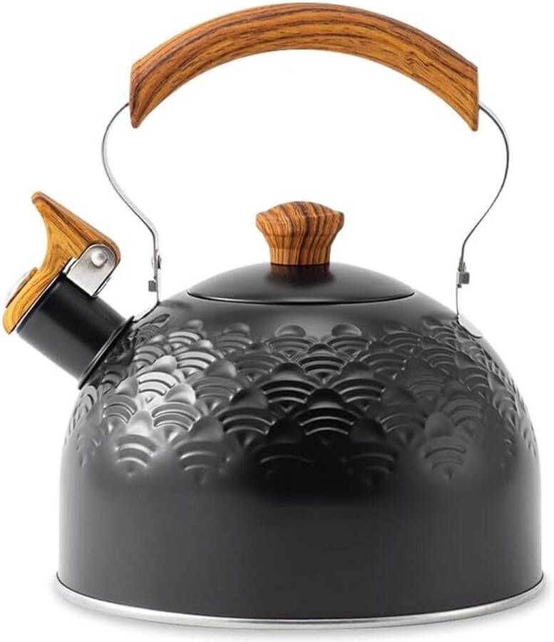 Moderne inductieketel (2 5 l) fluitketel met opklapbaar handvat van houtnerf roestvrijstalen fluitketel geëmailleerde ketel voor water verwarming thee en koffie koken