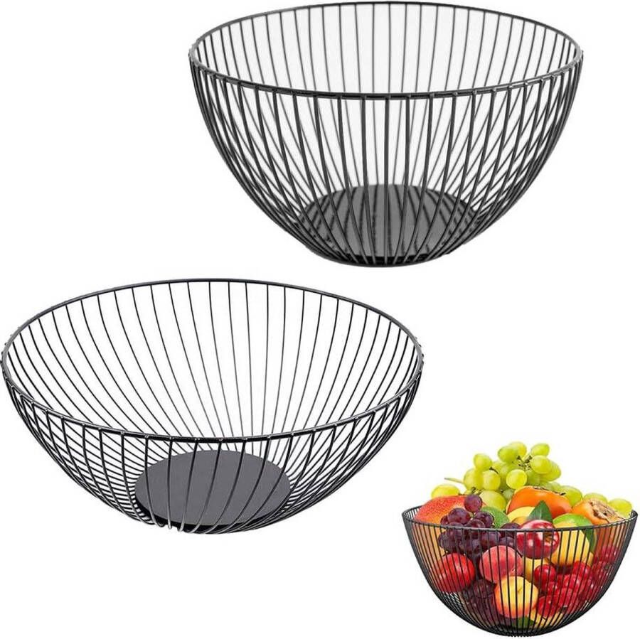 Moderne metalen fruitschaal 2 stuks fruitmanden zwart voor keuken en woonkamer opslag fruit groenten kleinigheden (2 maten) Fruitschaal