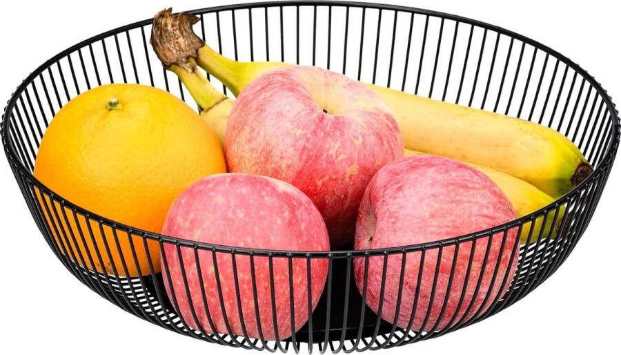 Moderne metalen fruitschaal zwart 28 x 8 cm cirkelvormig design voor groenten en fruit Fruitschaal
