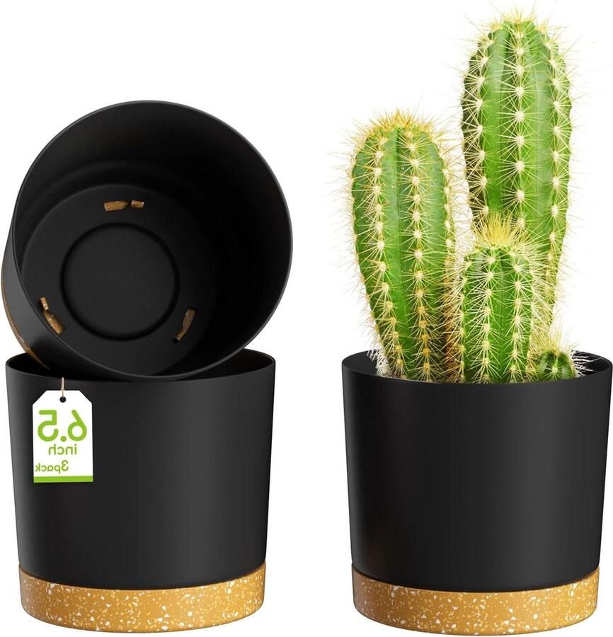 165cm Moderne Plant Potten Afvoergaten Afneembare Schotel Plastic Bloempotten Huis Tuin Vensterbank Donkergrijs Set van 3