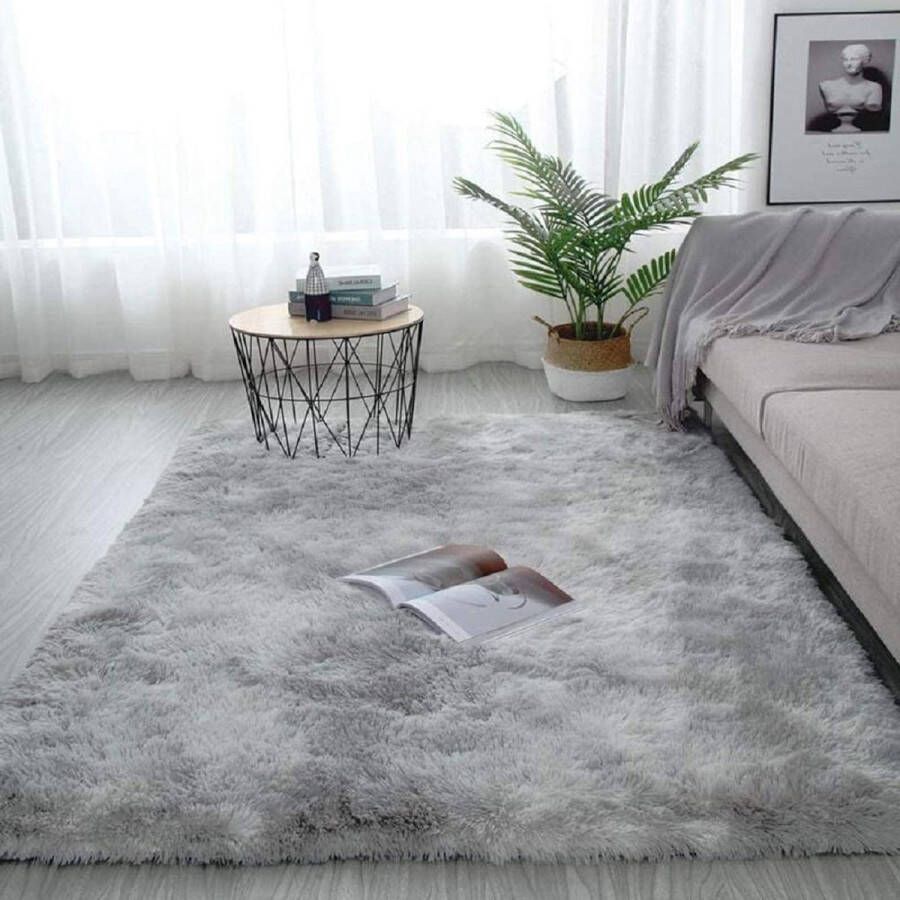 Moderne pluche pluizige tapijten zijdezacht bonttapijt antislip speelmat voor binnen lichtgrijs 80 x 160 cm
