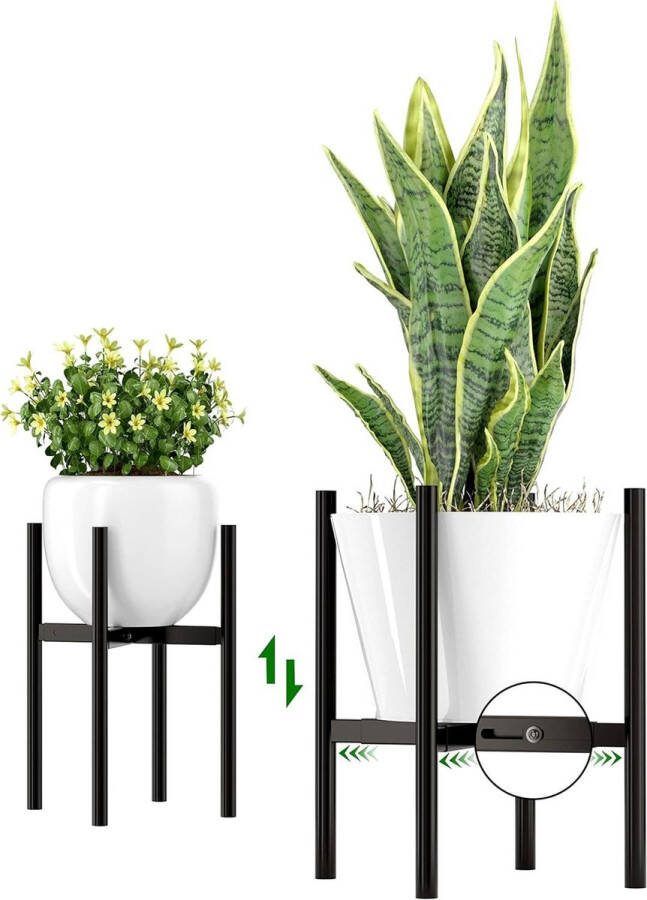 Moderne verstelbare plantenpotstandaard voor binnen en buiten metalen plantenrek organizer voor tuin patio hoek badkamer woonkamer balkon thuiskantoor (zwart)