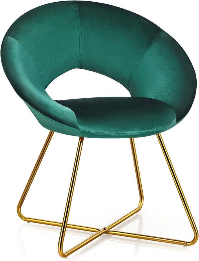 Moderne vrijetijdsstoel woonkamerstoel van fluweel met rugleuning en gouden metalen poten loungestoel tot 120 kg belastbaar make-upstoel voor woonkamer slaapkamer kantoor (donkergroen)
