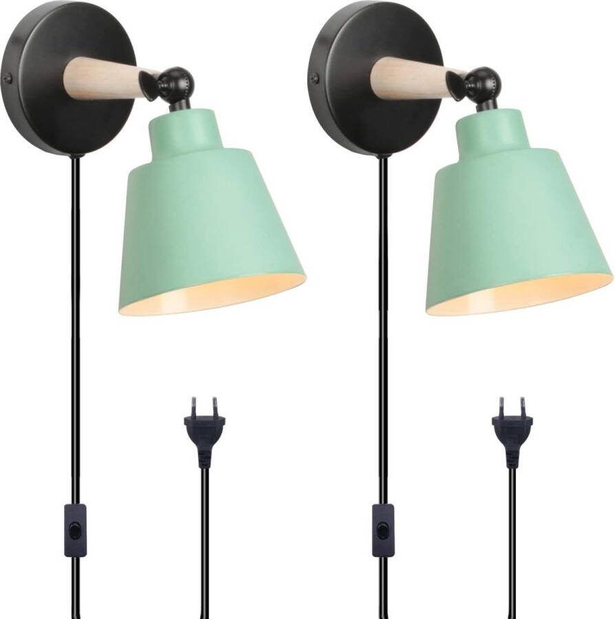 Moderne wandlamp van metaal en hout verstelbare wandverlichting voor slaapkamer en woonkamer groen met stekkerschakelaar