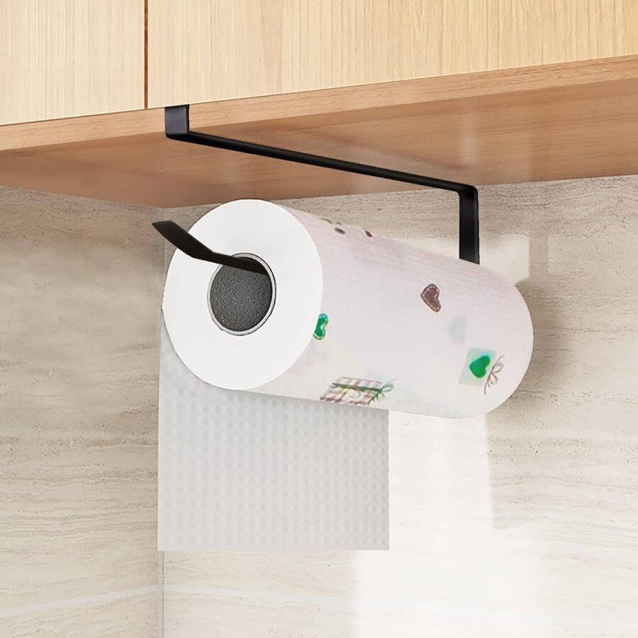 Moderne zwarte keukenrolhouder zonder boren handige houder voor Sopalin en papier in keuken en badkamer