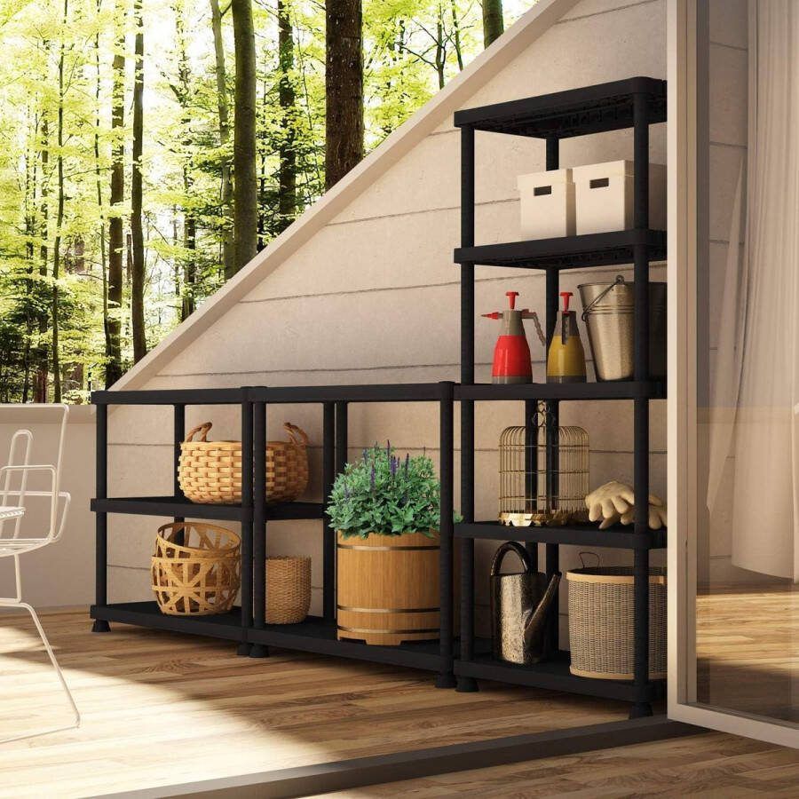 Modulaire stellingkast met 5 planken Zwart Kunststof 60x30x165 cm S-5 Plankenrek Praktische opbergkast