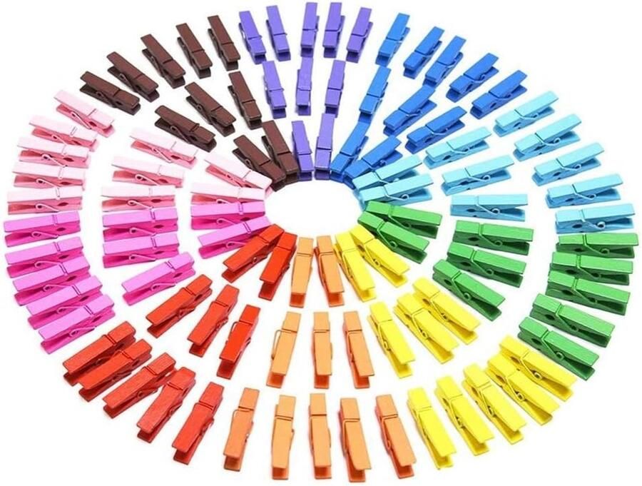 Moguxb Mini-wasknijpers van hout kleurrijk 100 stuks mini-haringen van hout 3 5 cm kleine wasknijpers voor foto's decoratie creatieve hobby's (10 kleuren)