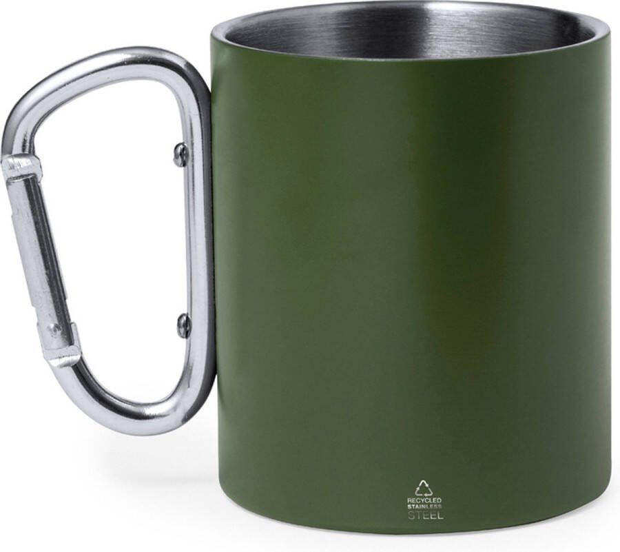 Mok met karabijnhaak Drinkbeker Dubbelwandig Mat 300 ml RVS Groen