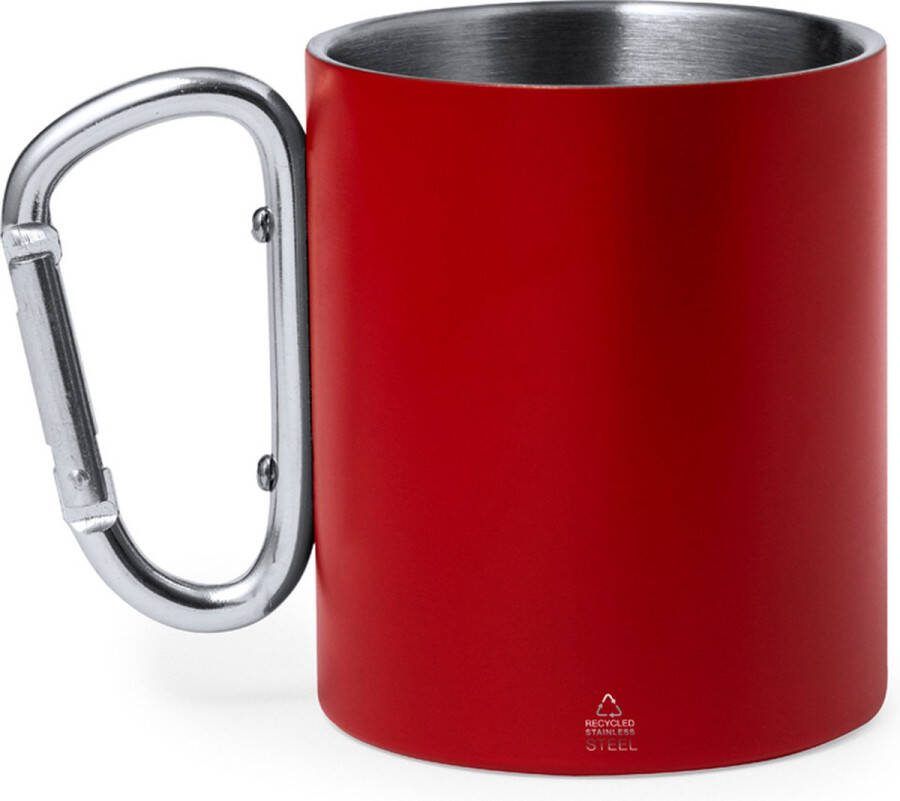 Mok met karabijnhaak Drinkbeker Dubbelwandig Mat 300 ml RVS Rood