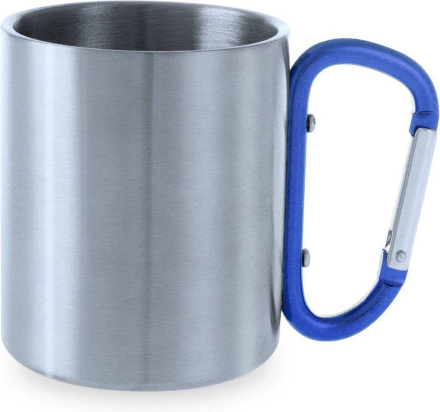 Mok met karabijnhaak Met oor Drinkbeker Dubbelwandig 210 ml RVS Blauw