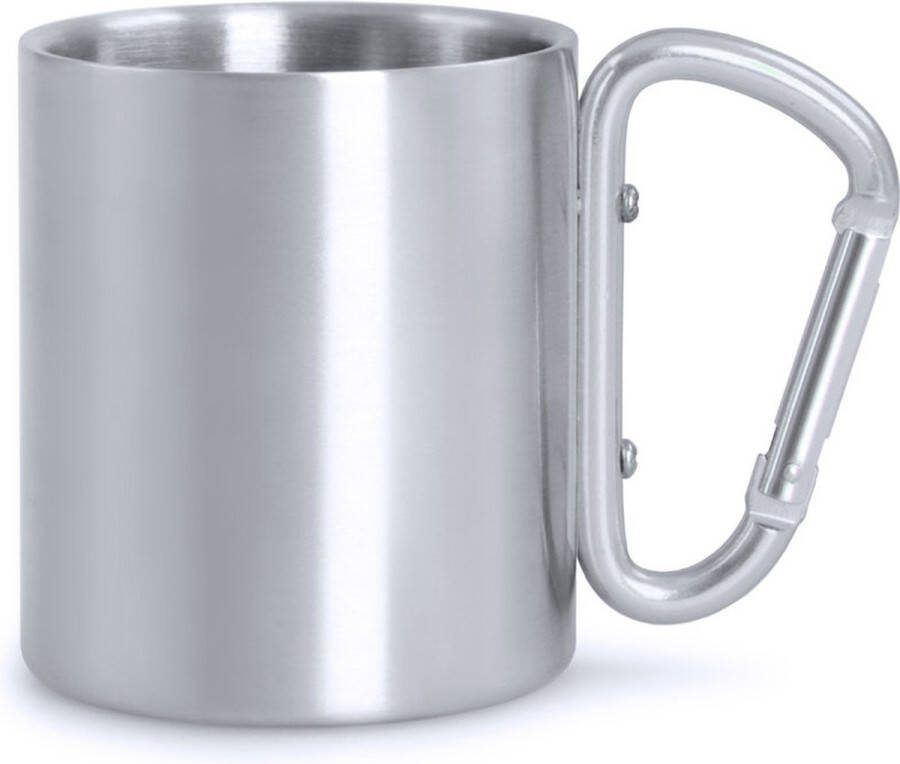 Mok met karabijnhaak Met oor Drinkbeker Dubbelwandig 210 ml RVS Zilver