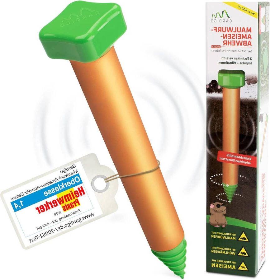 Mollenverjager Deluxe met boorhulp trilmotor werkt op batterijen effectief tegen mollen en woelmuizen