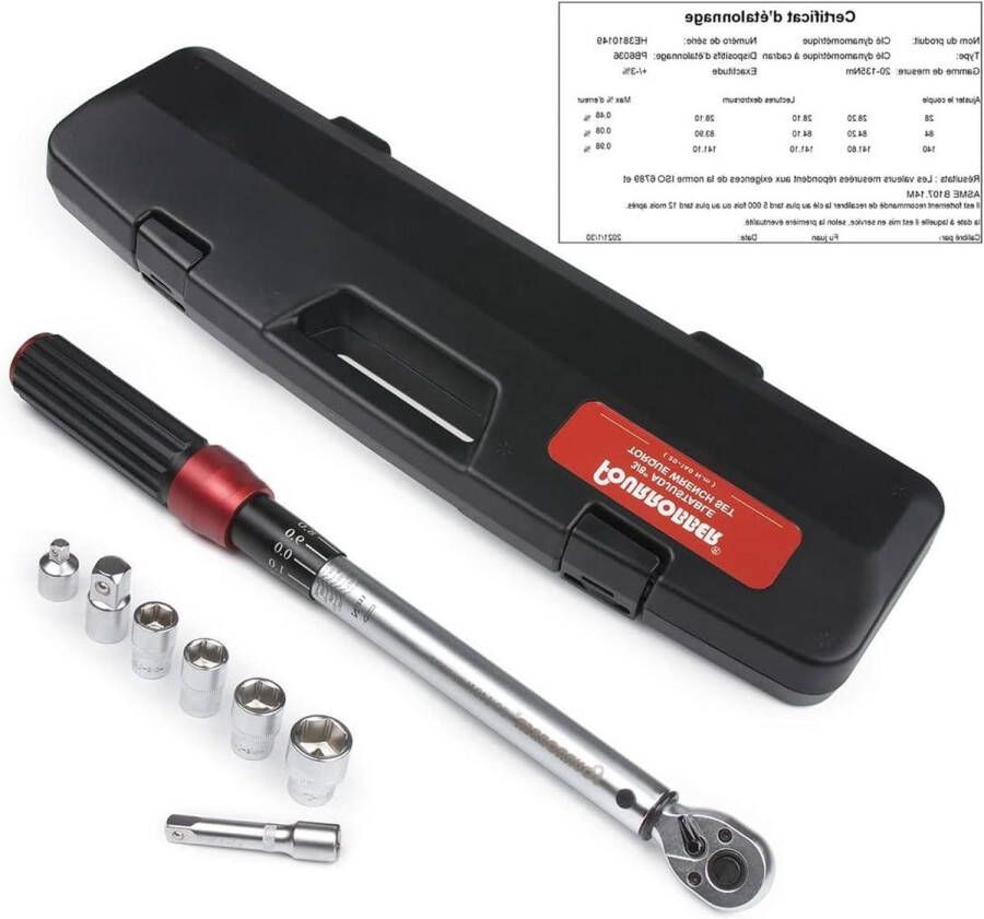 Momentsleutel Fiets 3 8 inch 20-140 Nm ratelsleutel 90 tanden met 1 4-1 2 adapter verlengstang nauwkeurigheid ± 3% voor fiets en auto
