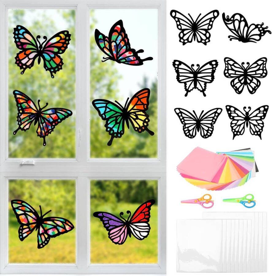 MONCAP 12 stuks vlinder knutselset kinderen vlinder raamafbeeldingen knutselen vlinder papier knutselset creatief DIY voor meisjes jongens kinderverjaardag zomer lente party geschenken