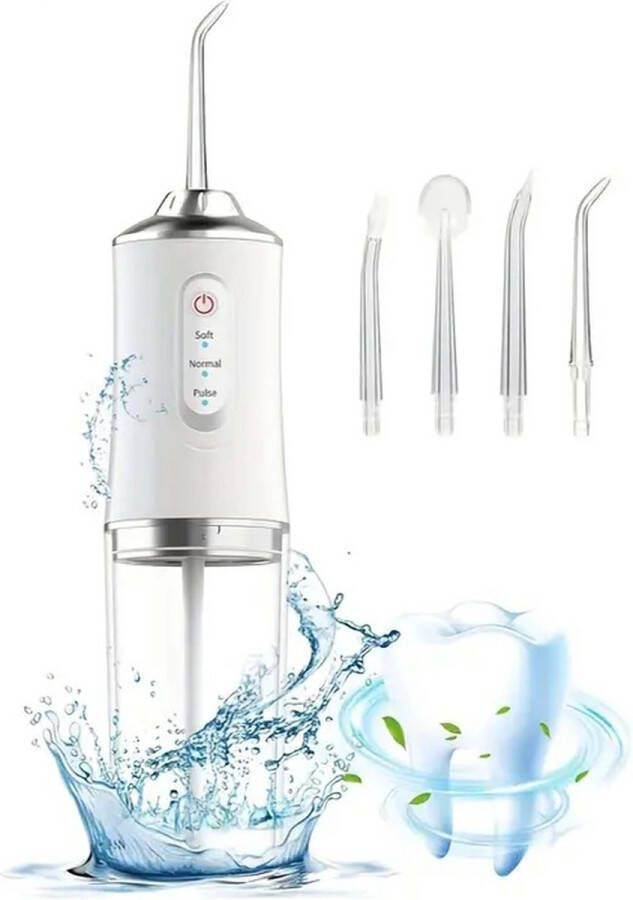 Monddouche Waterflosser Draadloze 4-in-1 Monddouche USB Oplaadbaar Wit Inclusief 4 opzetstukken