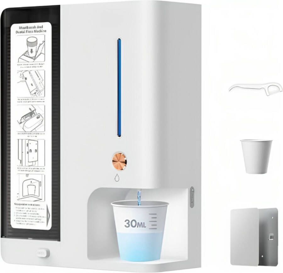 Mondwater Dispenser Mondwater Flossen Houder- Dispenser Flossen + Cups Oplaadbare Dispenser Badkamer Tools Handig Voor In De Badkamer Keuken Navulbaar