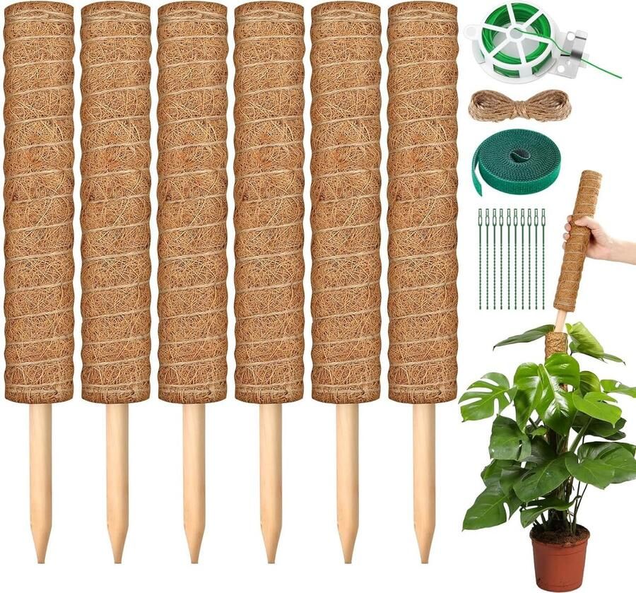 Monstera 6 stuks klimhulp 42 cm mosstaaf voor Monstera plantenstaaf kokosstaaf Monstera met accessoires klimhulp Monstera voor klimplanten klimhulp kamerplanten