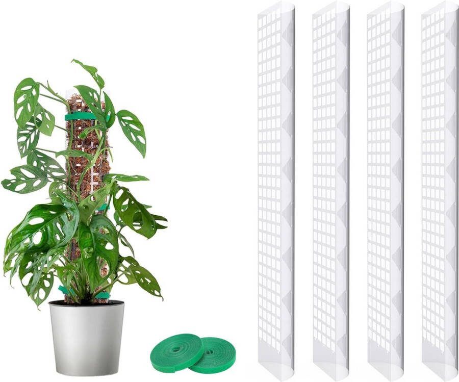 Monstera Mosstaaf klimhulp 4 stuks 61 cm plastic plantensteun voor klimplanten kamerplanten met 3 m plantenbanden klittenband