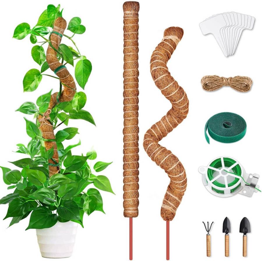 Monstera Trellis 2 stuks 64 cm Plantenstok Kokosnoot Flexibele Mosstok voor Monstera met Accessoires Monstera Stok Plantenstok voor Klimplanten Natuurlijke Plantenondersteuning (2 stuks)