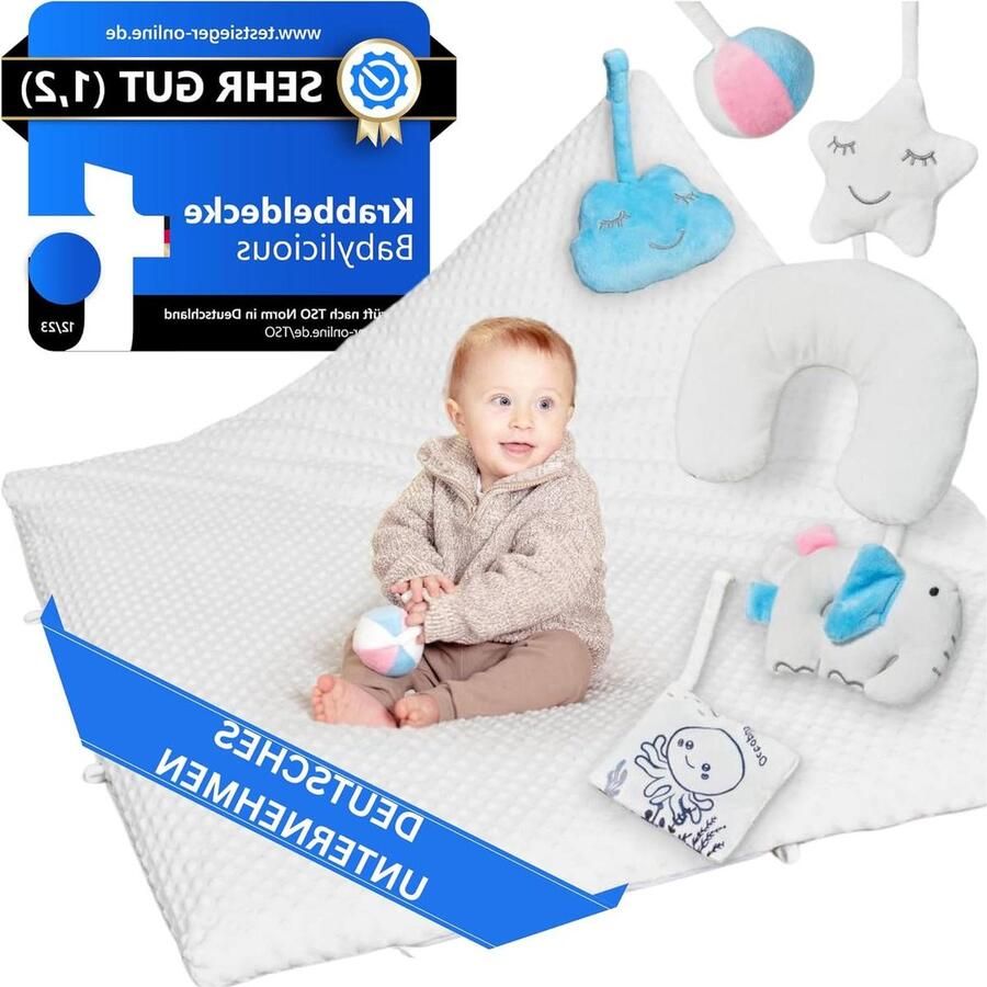 Montessori babydeken kruipmat & speelmat met knuffeldieren 100 x 120 cm antislip & wasbaar wit beige