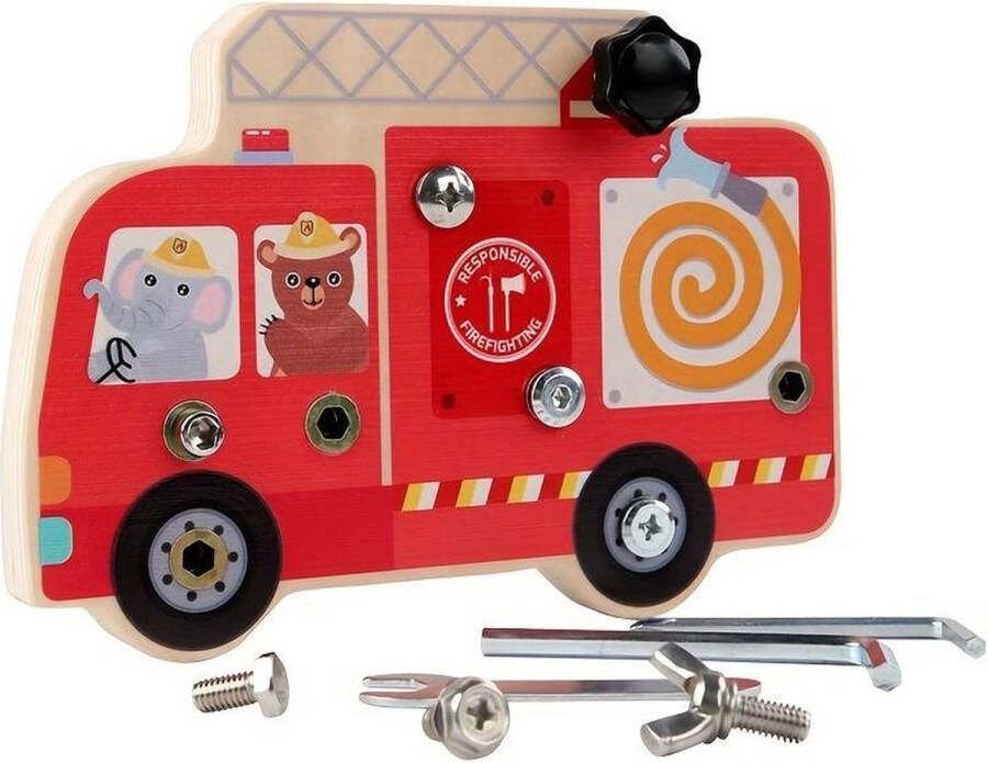 Montessori brandweerwagen hand oog coördinatie schroeven en draaien kinderen leren omgaan met gereedschap