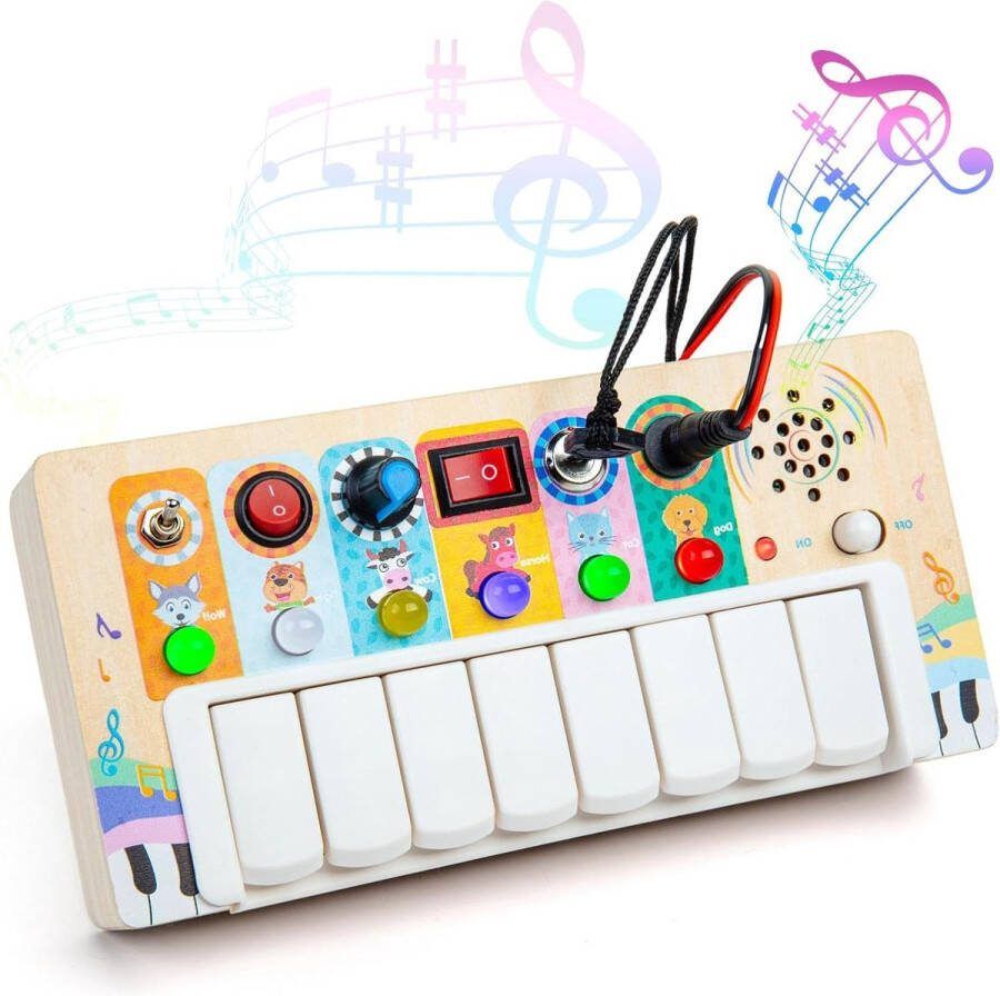 Montessori Busy Board Kindertoetsenbord met LED verlichting Muzikaal speelgoed voor baby's Educatief houten speelgoed Spellen vanaf 3 jaar