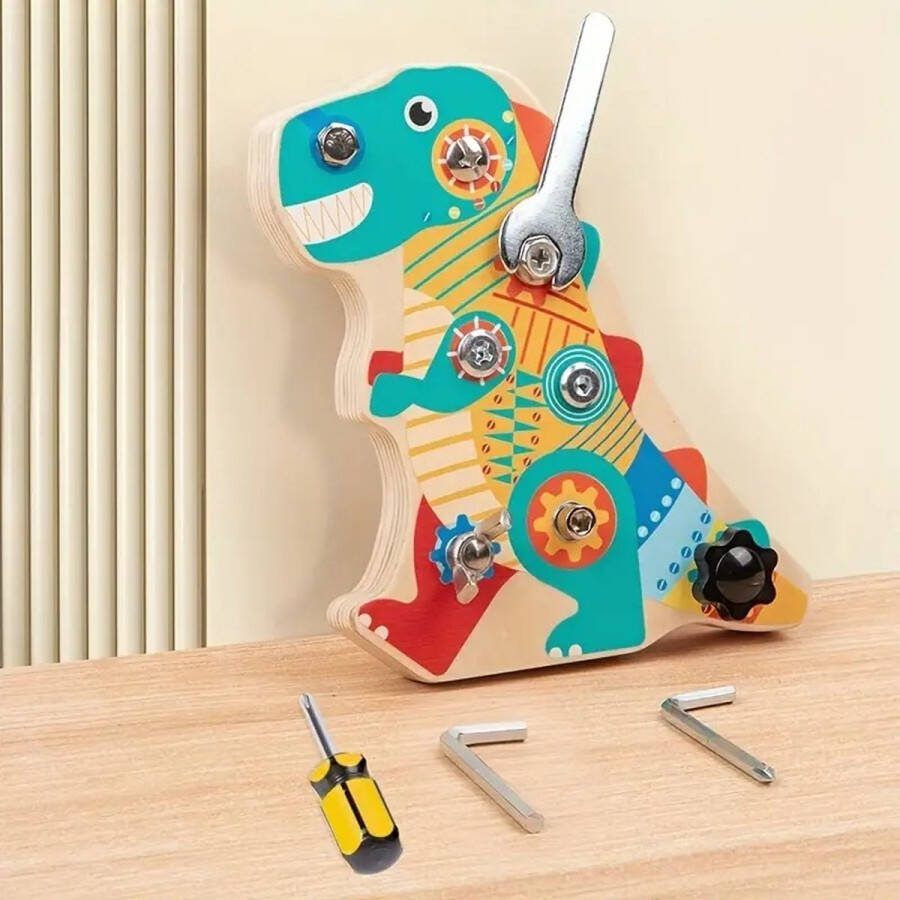Montessori dino hand oog coördinatie schroeven en draaien kinderen leren omgaan met gereedschap