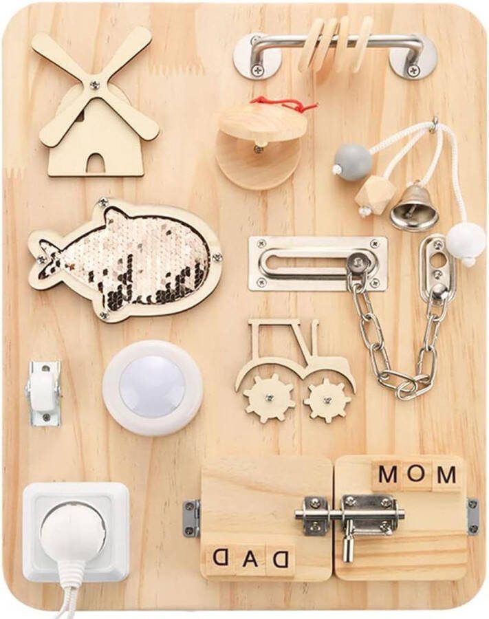 Montessori houten busy board voor peuters Sensorisch educatief speelgoed met motorieke activiteiten Auto vliegtuig reizen Busy board