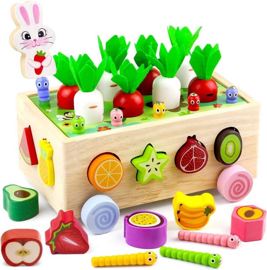 Montessori houten speelgoed voor baby's magnetisch sensorisch educatief spel 7-in-1 kinderen jongens meisjes 1 2 3 4 5 jaar speelgoed om te stapelen en te sorteren oogsten wortelen
