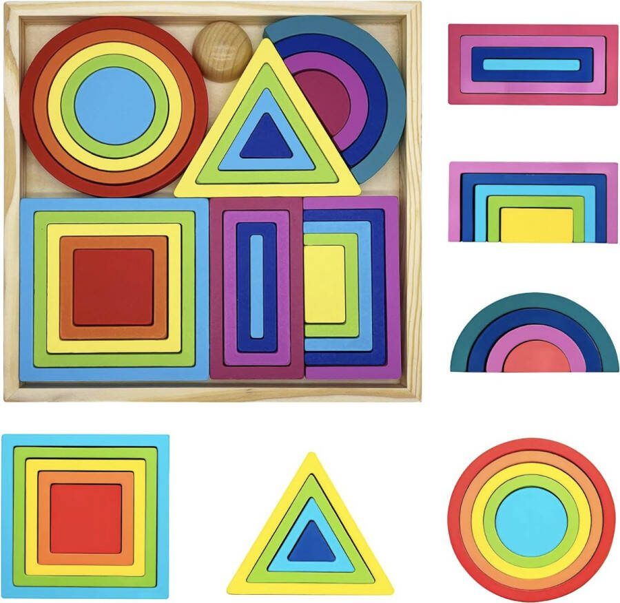 Montessori Regenboog houten puzzel kleurvorm sorteerpuzzels geometrie vormen houten speelgoed hersenspel educatief speelgoed