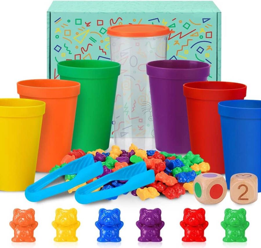 Montessori Set van 71 kleurrijke regenboogtellen berenspel met bijpassende sorteerbekertjes nummer kleurherkenning stapelspeelgoed educatief speelgoed voor peuters