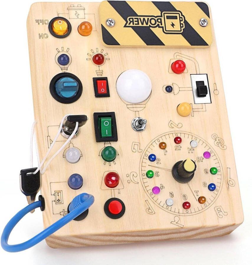 Montessori Speelgoed Busy Board Activiteitenbord Houten speelgoed 10 schakelaars 23 LED-verlichting Zintuiglijk leerspeelgoed 1 2 3 jaar