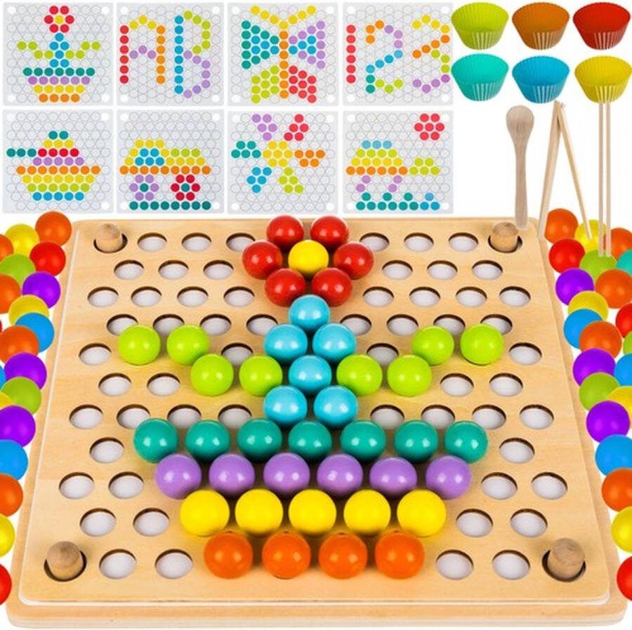 Montessori speelgoed Houten puzzel Kleurrijke kralen Kinderpuzzel Motorische vaardigheden ontwikkelen Hand-oog coördinatie Logisch denkvermogen Familieplezier Duurzaam houten speelgoed Educatief speelgoed